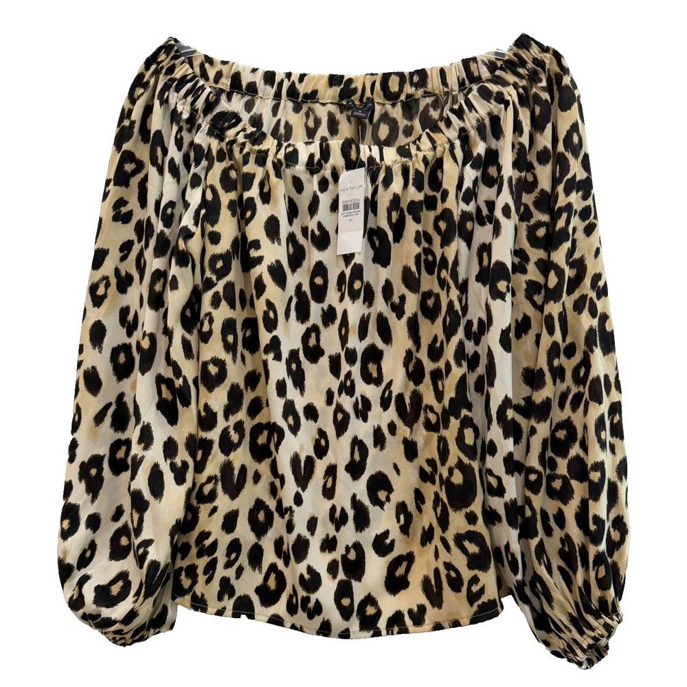 NWT Ann Taylor Size Medium Leopard Print Off or On Shoulder Flowy Blouse